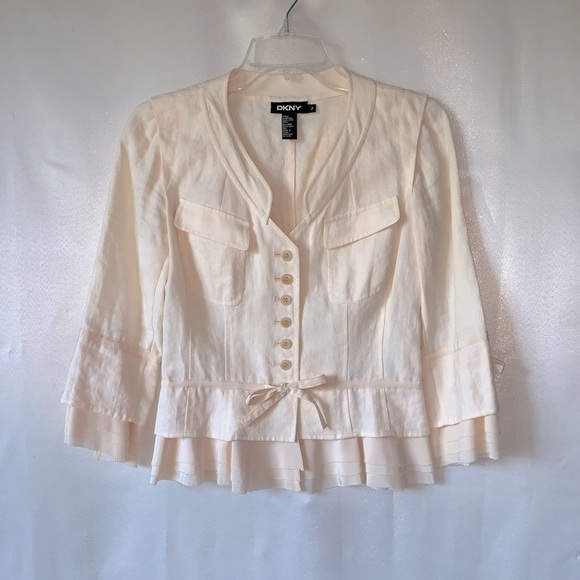 Dkny Jackets & Blazers - DKNY Linen and Silk Jacket Peplum Cream Beige Tan Size 2
